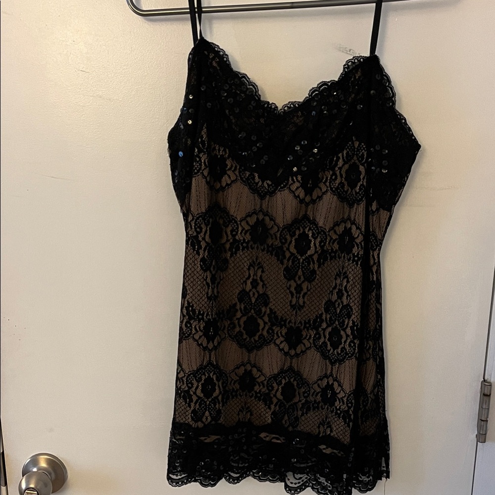 Like New Black Lace And Beaded Top.  Bought from a boutique.  Never worn.
